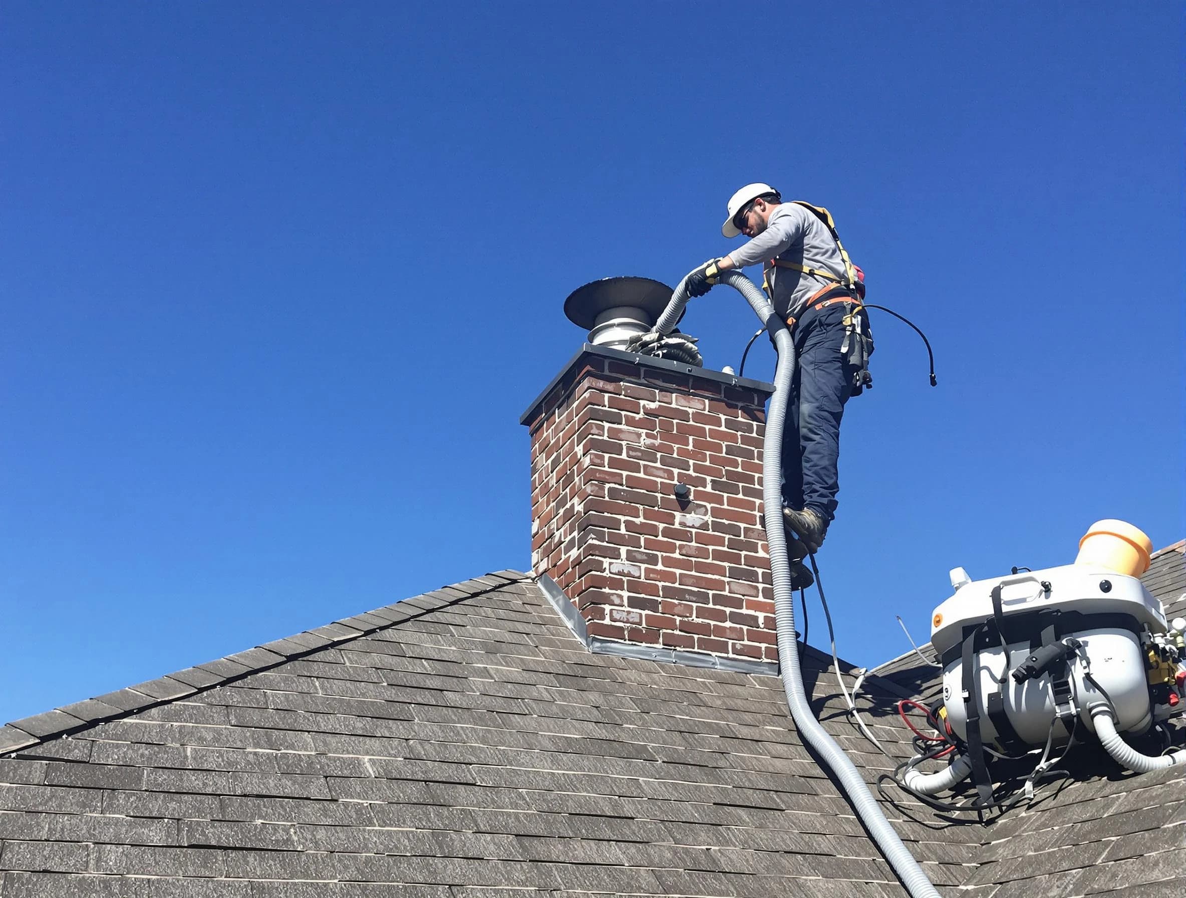 Dedicated Pleasant View Chimney Sweep team member cleaning a chimney in Pleasant View, TN