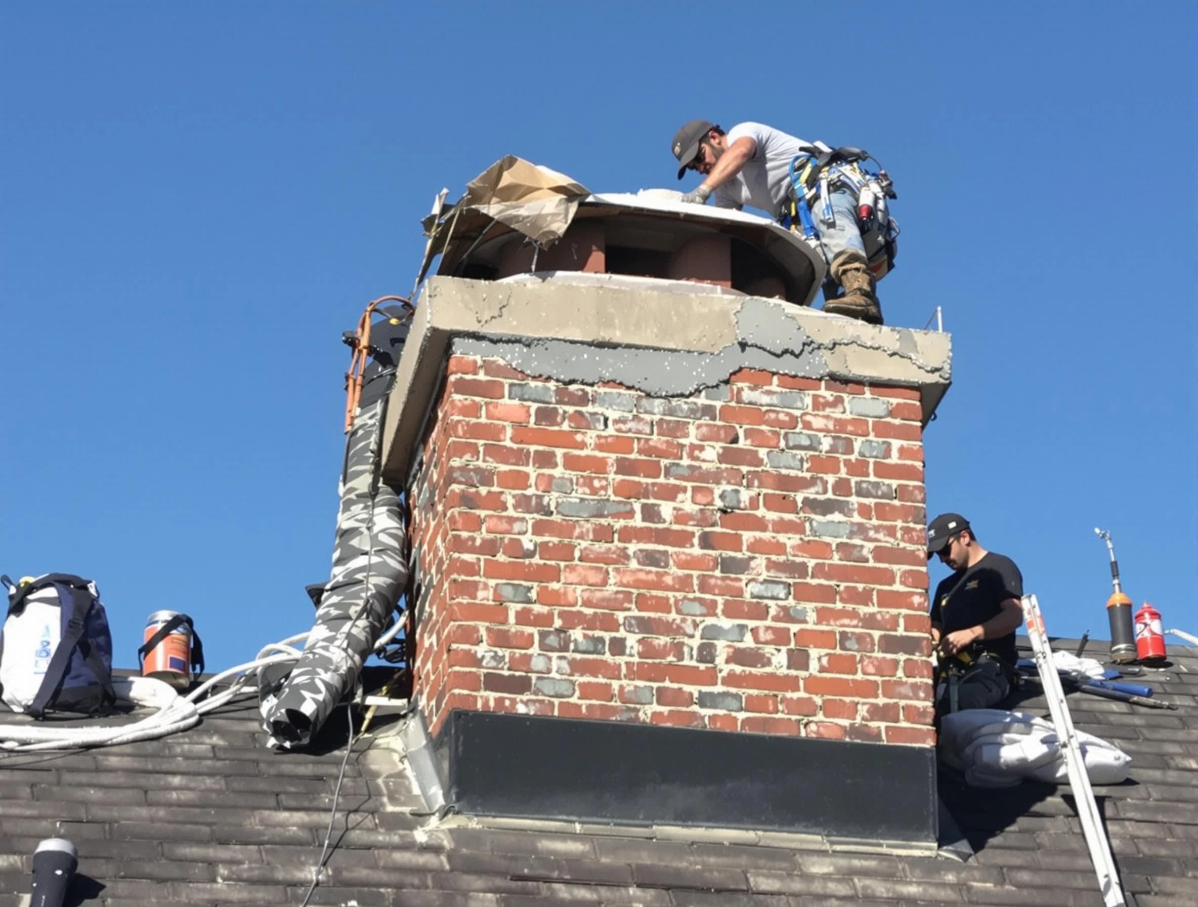 Pleasant View Chimney Sweep installing a custom chimney crown in Pleasant View, TN