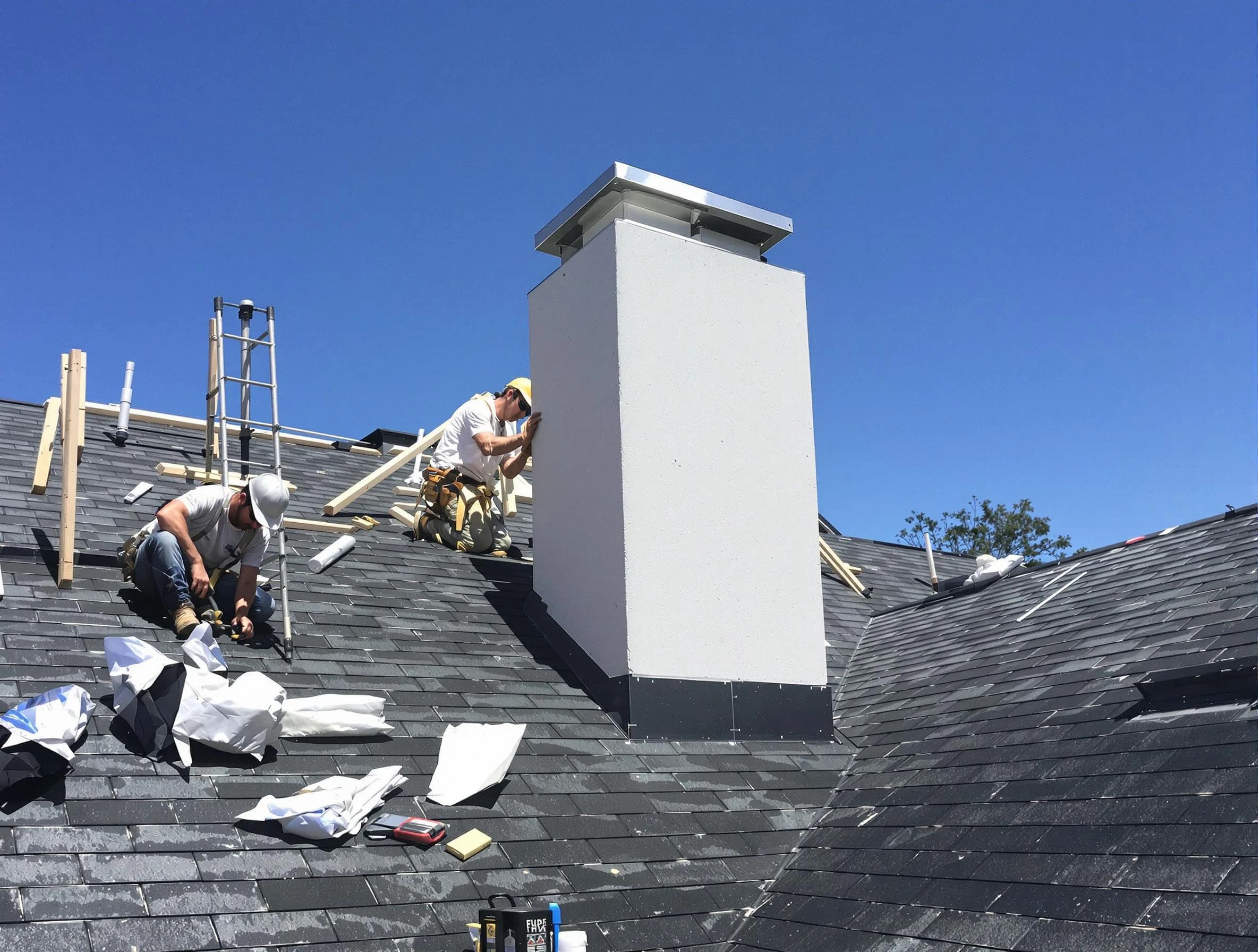 Pleasant View Chimney Sweep crew installing a new chimney in Pleasant View, TN