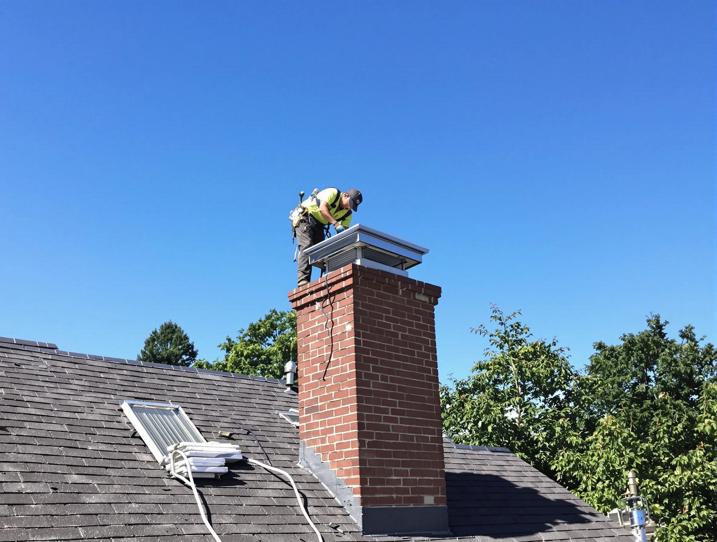 Pleasant View Chimney Sweep technician measuring a chimney cap in Pleasant View, TN