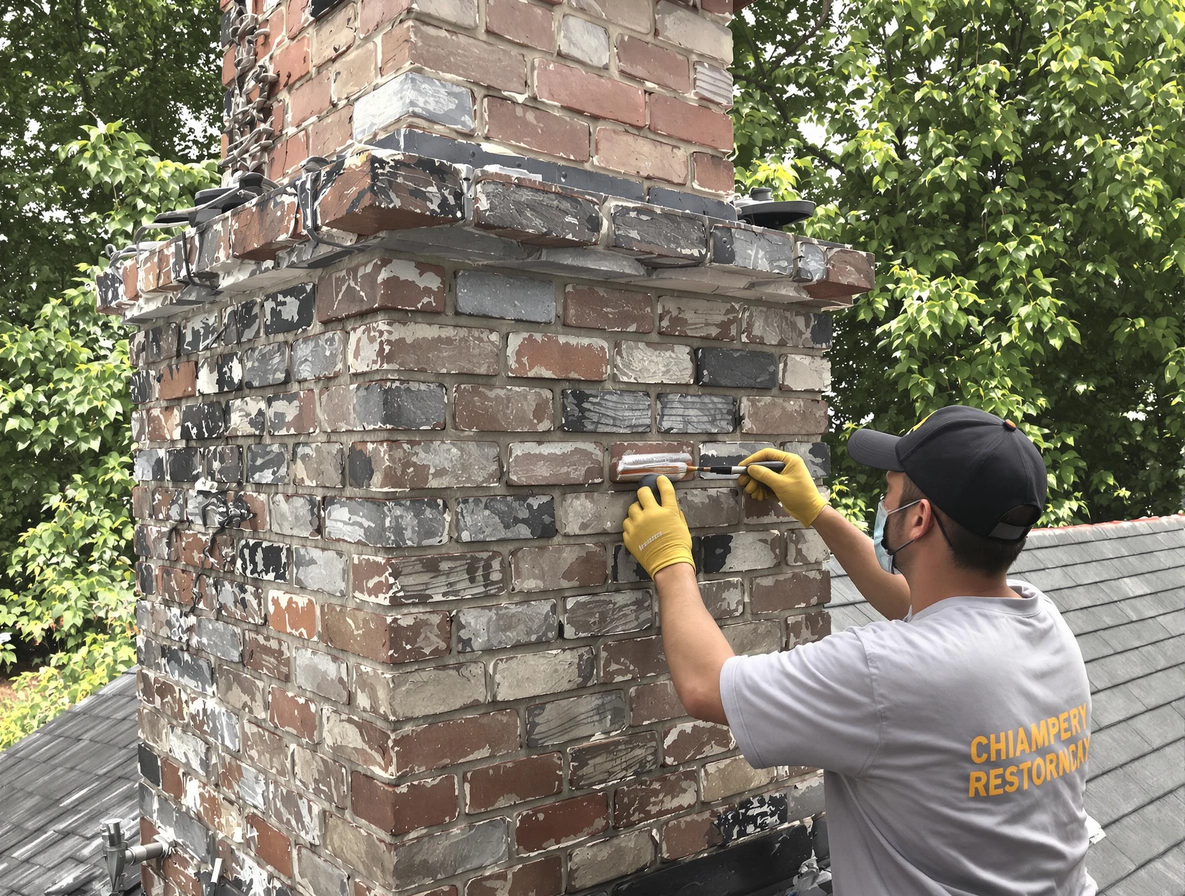 In-progress chimney restoration by Pleasant View Chimney Sweep in Pleasant View, TN