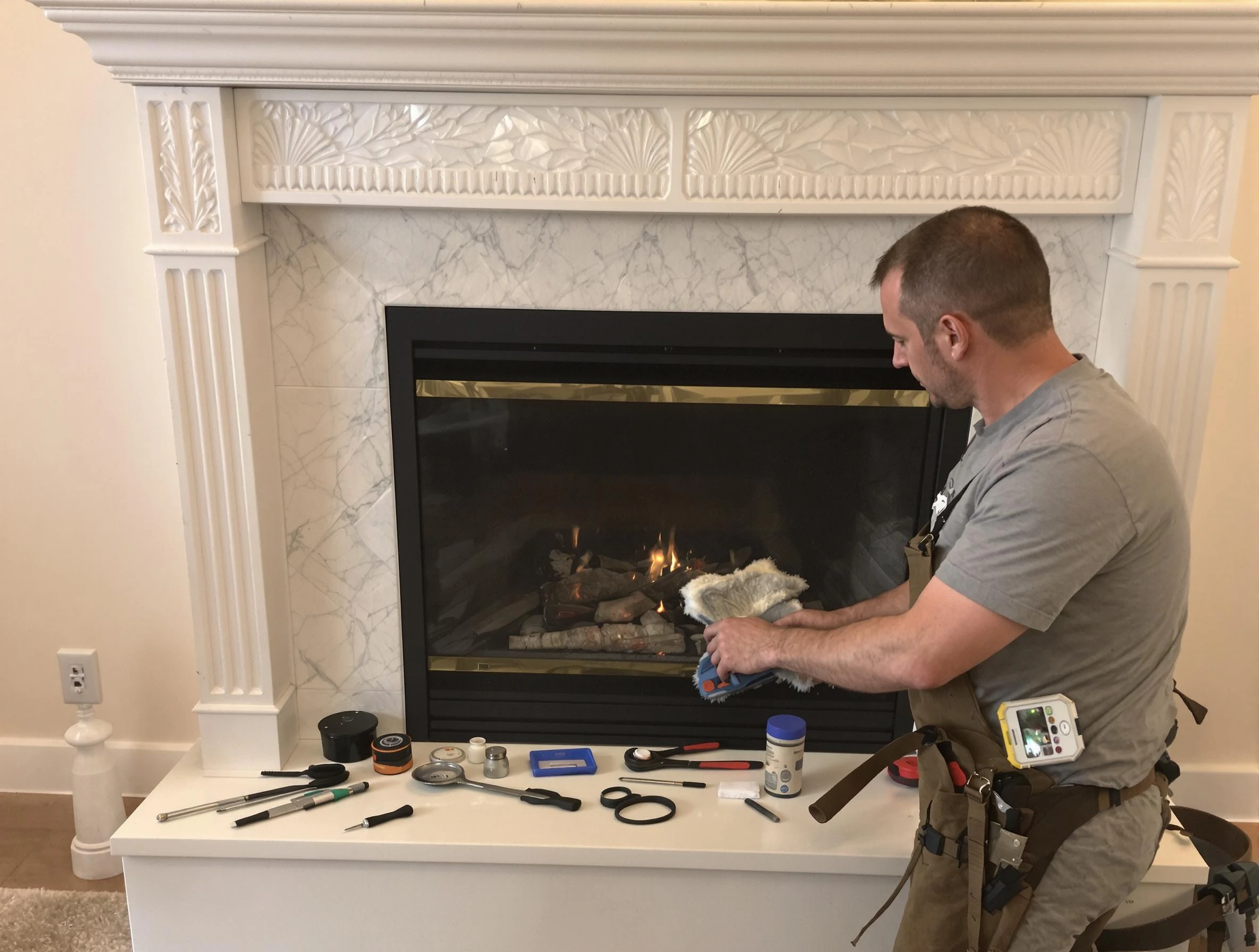 Pleasant View Chimney Sweep performing fireplace maintenance in Pleasant View, TN